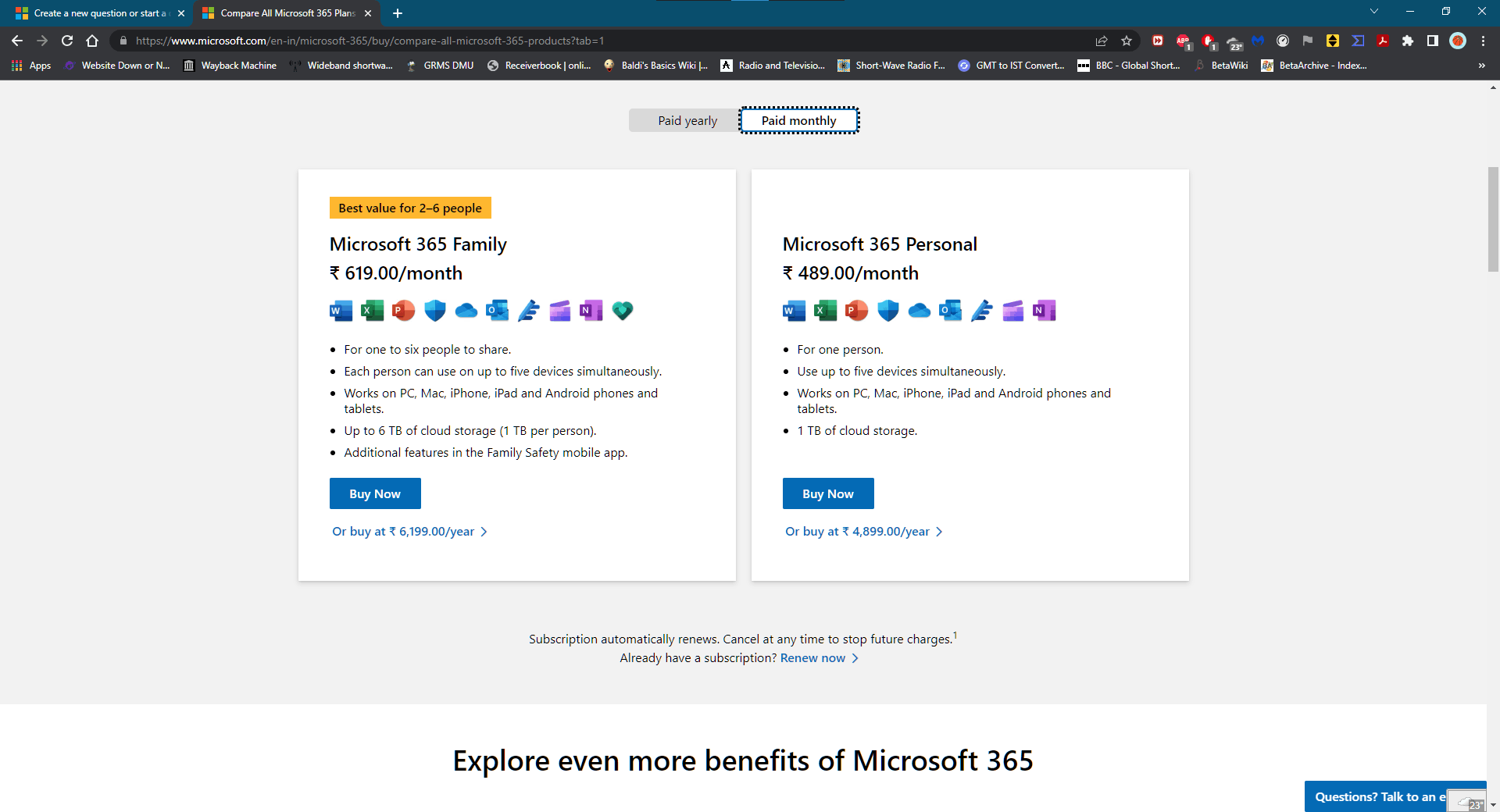 Microsoft 365 monthly subscription switched to yearly subscription even ...