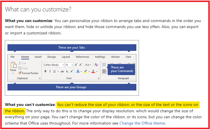 Customize the ribbon - how to make the icon of the ribbon smaller ...