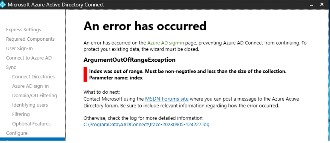 Azure AD Connect - cannot configure - Microsoft Q&A
