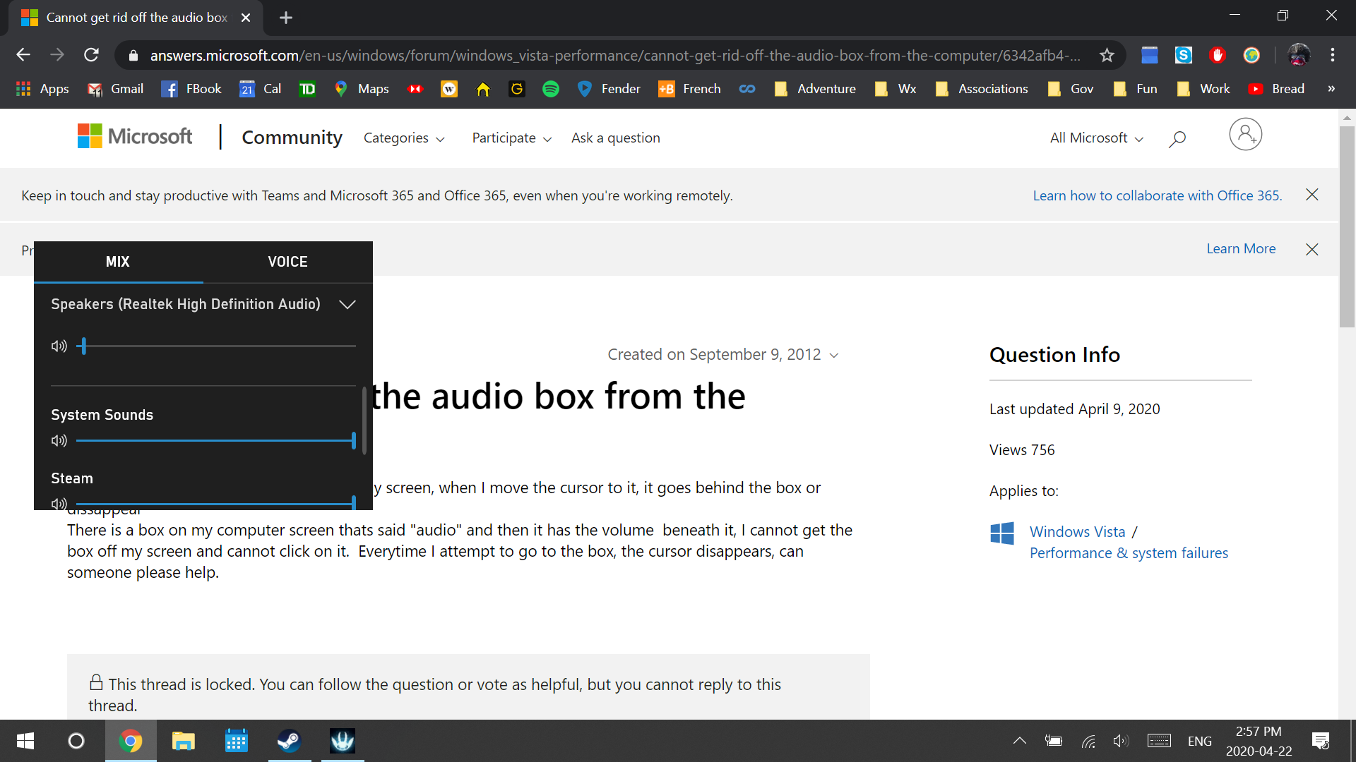 audio box wont go away - Microsoft Q&A