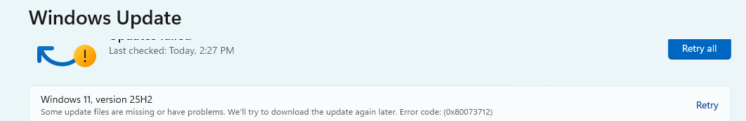 Unable to install Windows 11 version 25H2. I have made several attempts ...