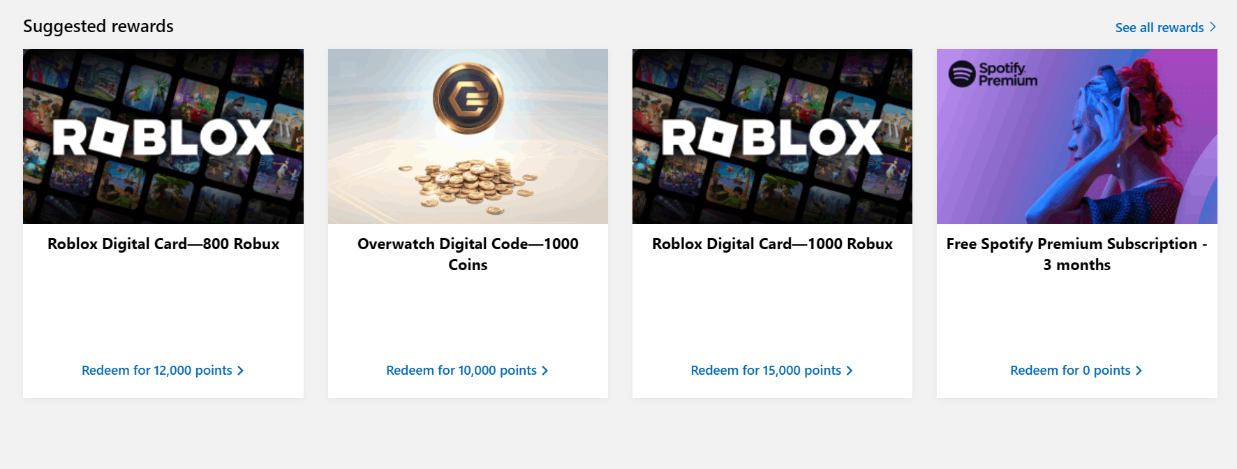 Bug in Ms rewards where some rewards are not visible in the Redeem ...