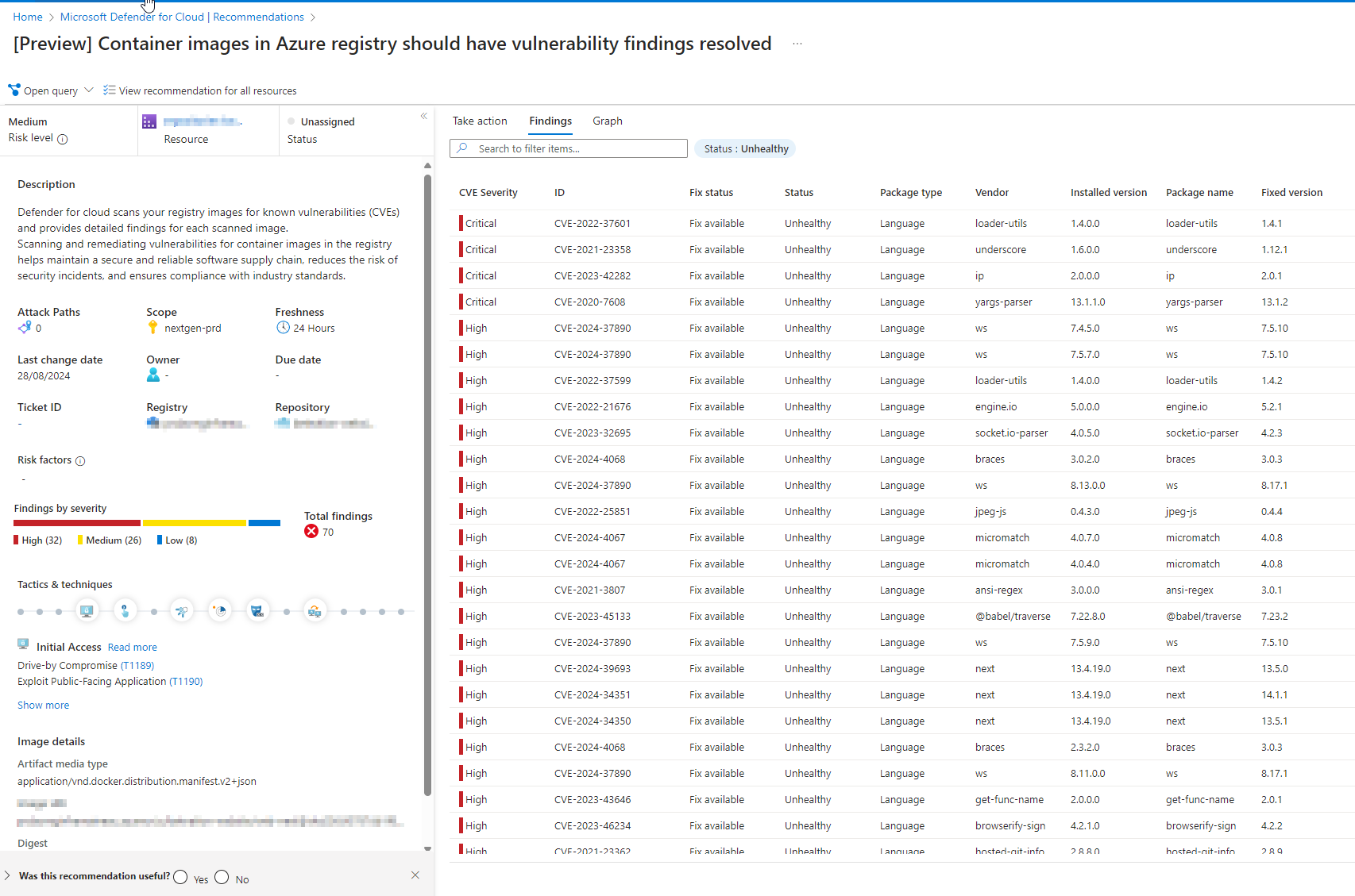 2024-08-28 16_37_06-[Preview] Container images in Azure registry should have vulnerability findings 