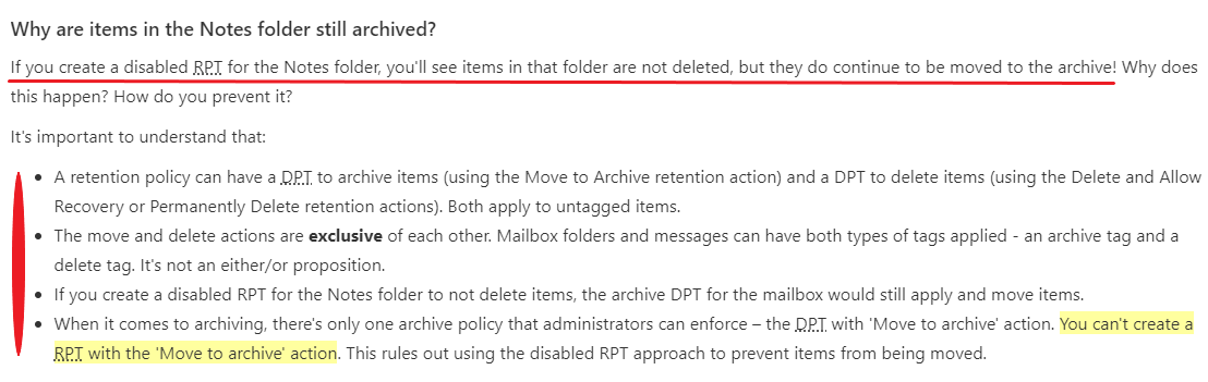Why are notes archived and deleted when retention tag says not to ...