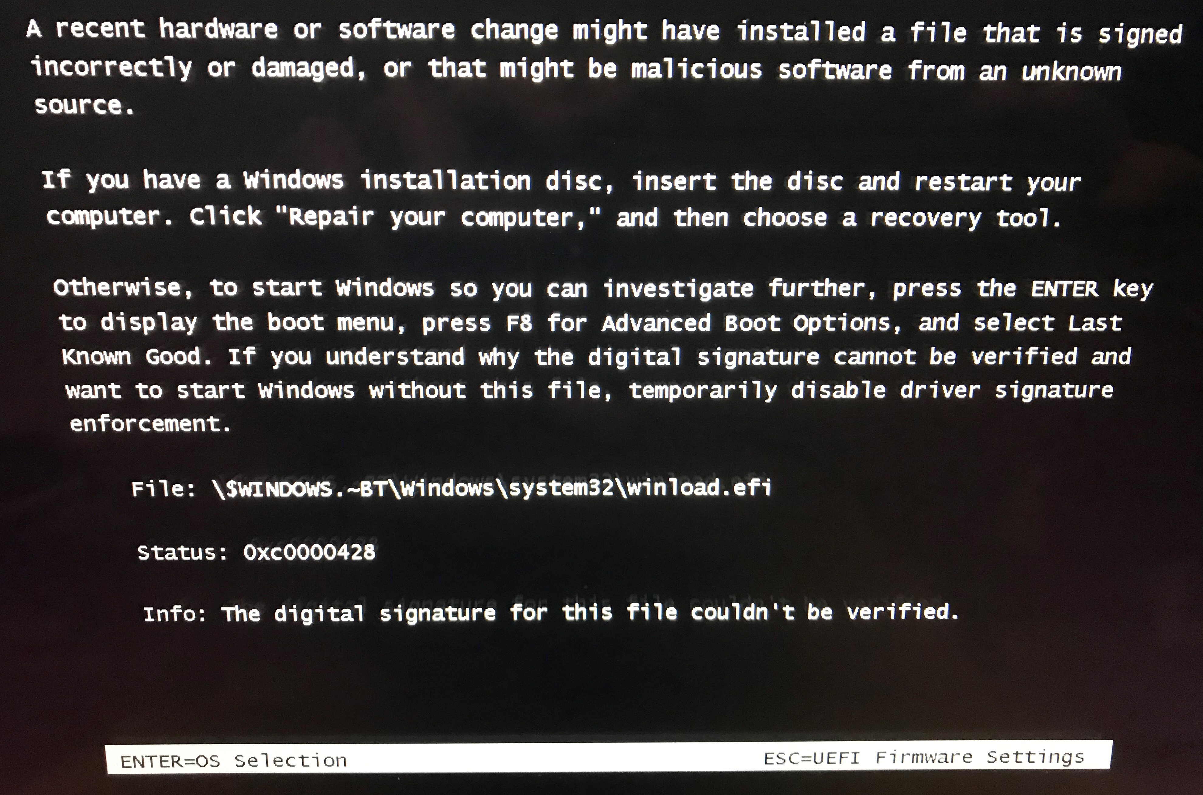 Unable to Disable driver signature enforcement Windows 10 - Microsoft Q&A