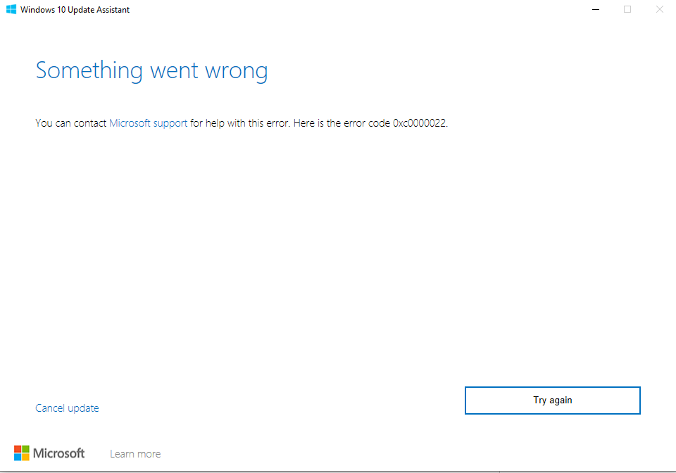 error 0xc0000022 on window update - Microsoft Q&A