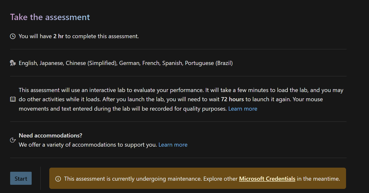 Maintenance issue in assessment for Develop Generative AI solutions ...