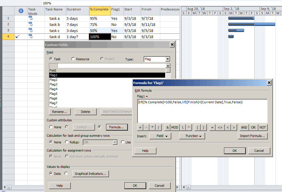 MS Project Custom Field - Help with Formulas and Graphical Indicators ...