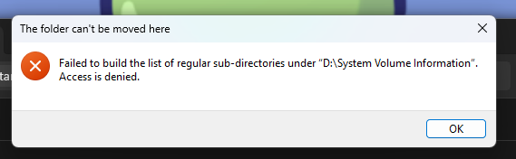 Failed to build the list of regular sub-directories under "D:\System ...