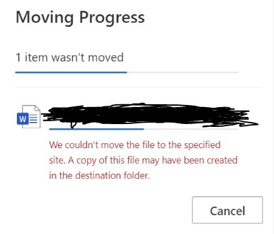 Error when moving documents from OneDrive to SharePoint site ...