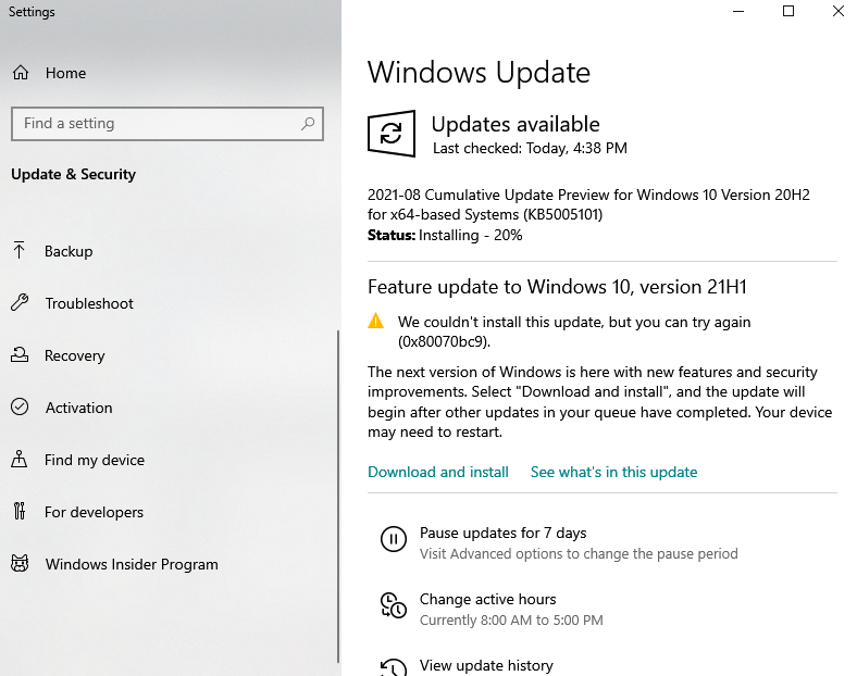 Windows Update stuck at 20% for about 2 hours. - Microsoft Q&A