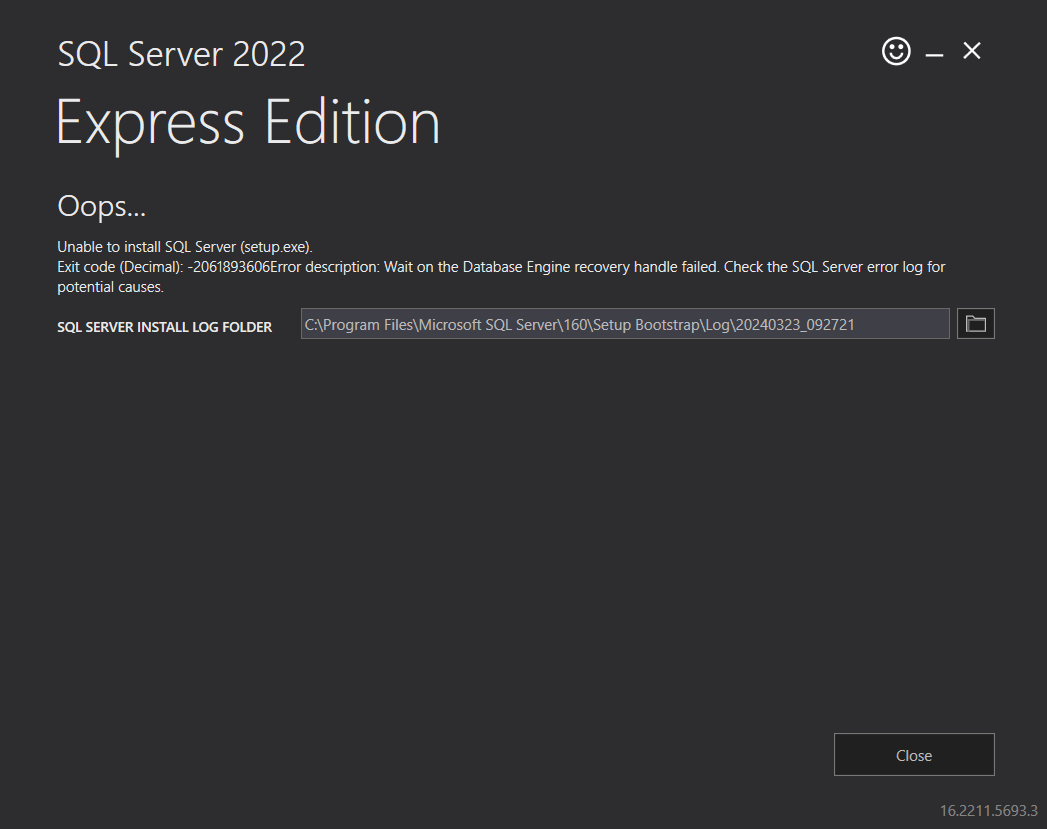 I m unable to install sql server 2022 express edition microsoft q a