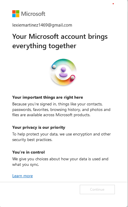 continue on dialog box is greyed out - Microsoft Q&A