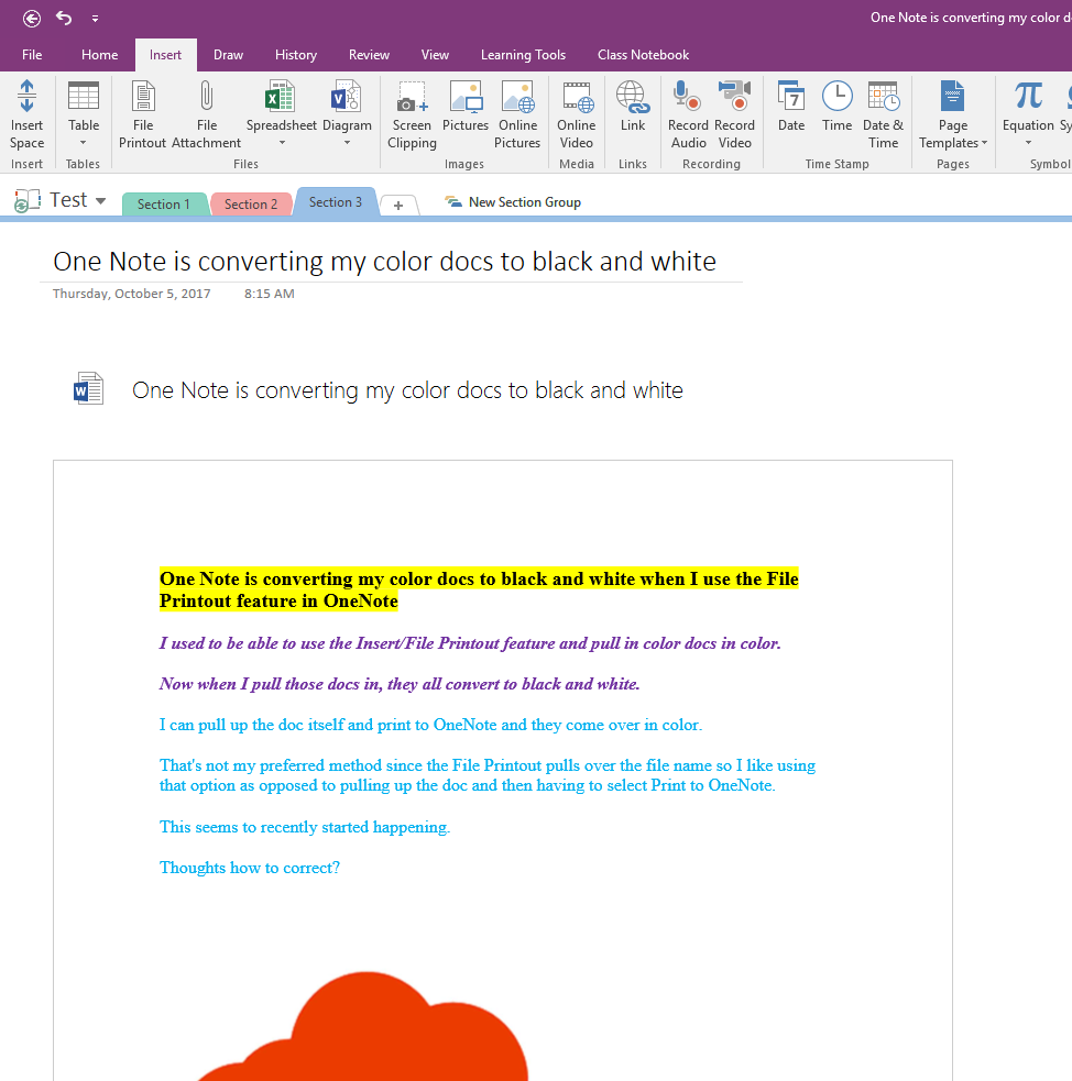 One Note is converting my color docs to black and white when I use the ...
