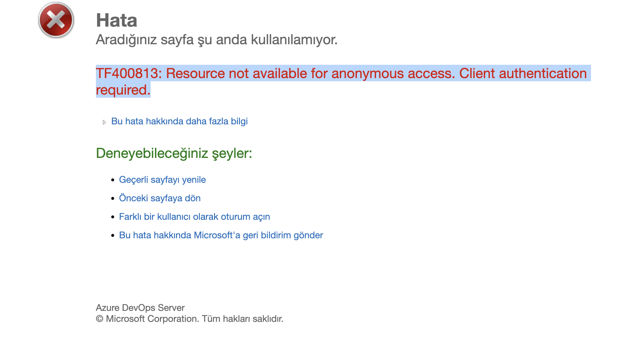 TF400813: Resource not available for anonymous access – Only