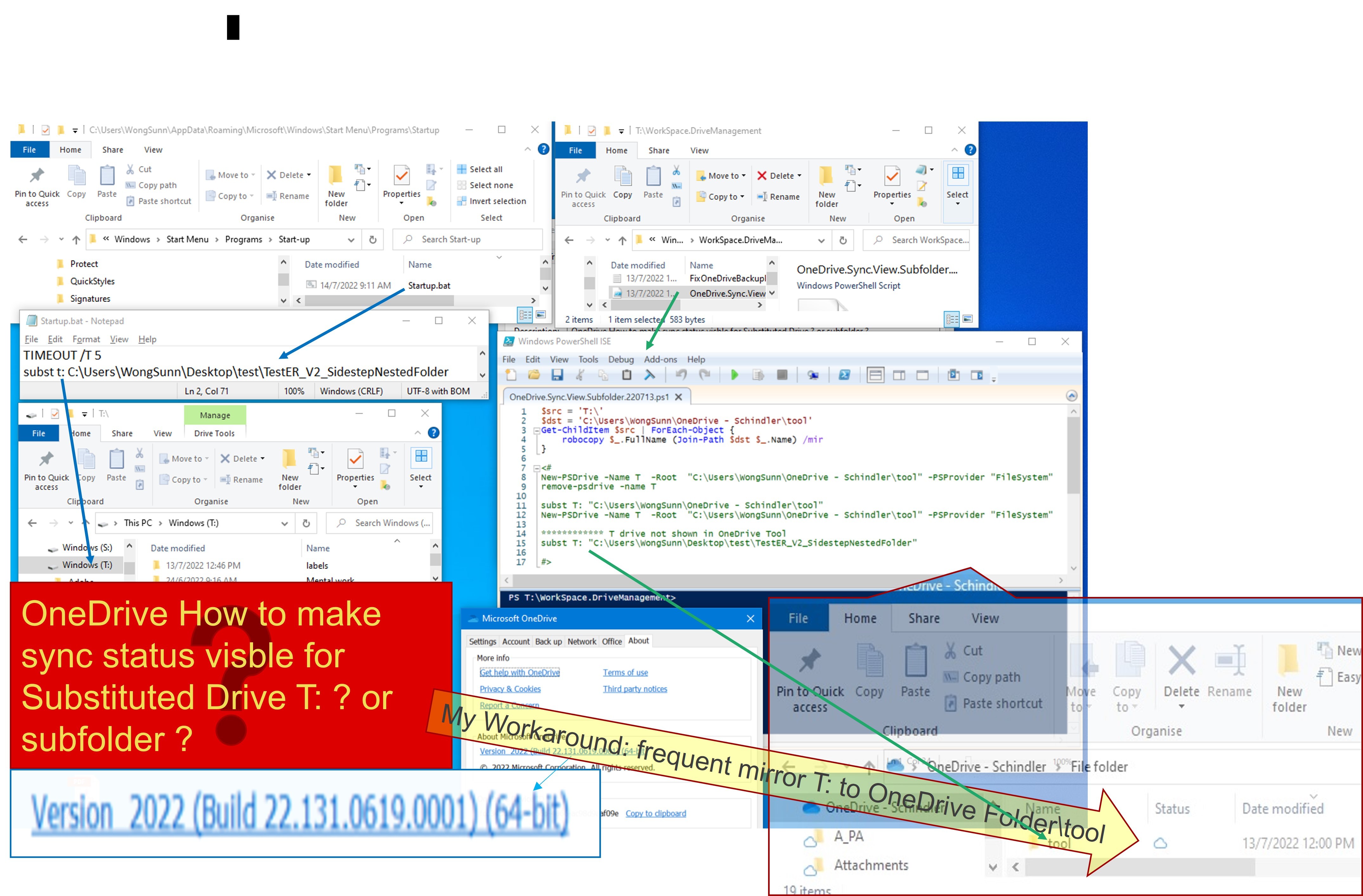 OneDrive How to make sync status visble for Substituted Drive ? or ...