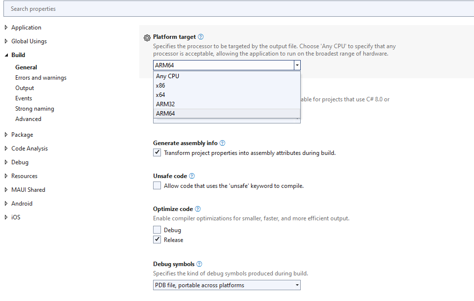 Why Can't I Choose AnyCPU as Platform Target in MAUI Project Properties ...