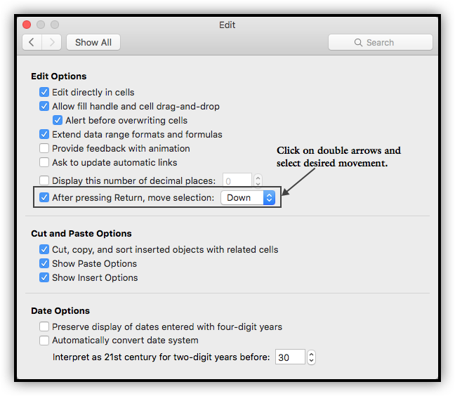 Excel 2016 for Mac cursor movement during data entry - Microsoft Q&A