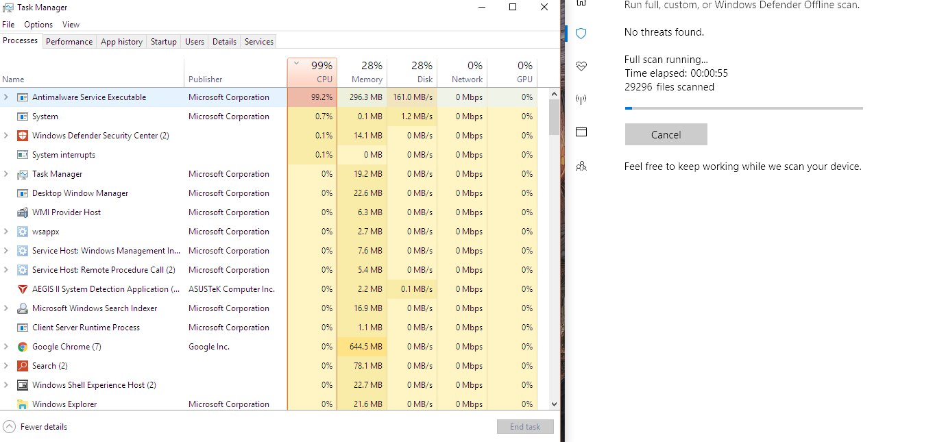 High CPU usage when Windows Defender perform a Full Scan in Windows 10 ...