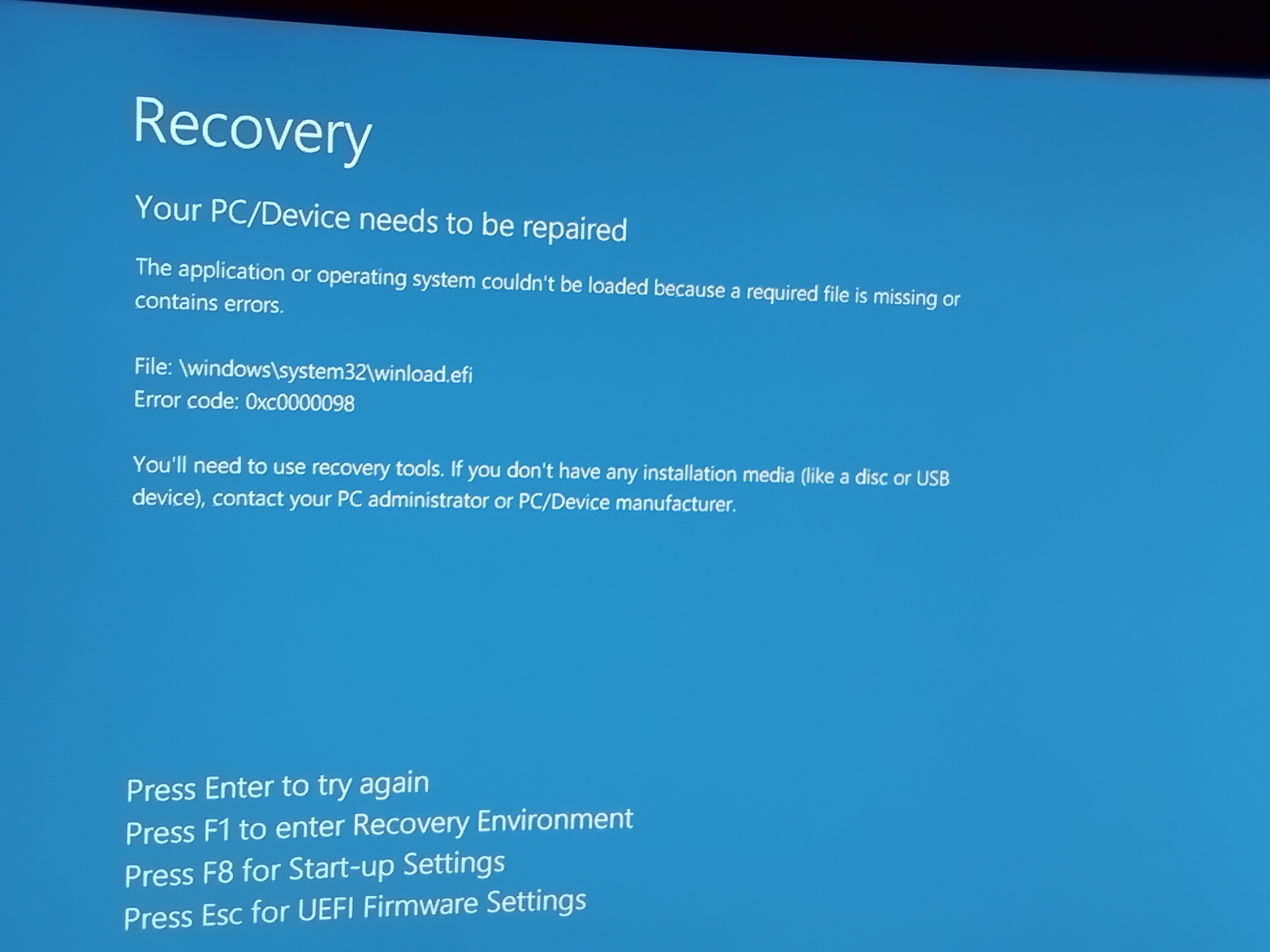 0xc0000098 error code with relation to system 32 and The blue screen ...