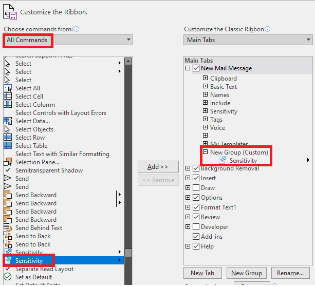 Sensitivity button in Outlook client is greyed out for a user that has ...