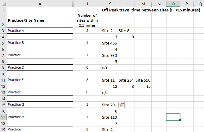How to return only occupied cells and their headers from multiple ...