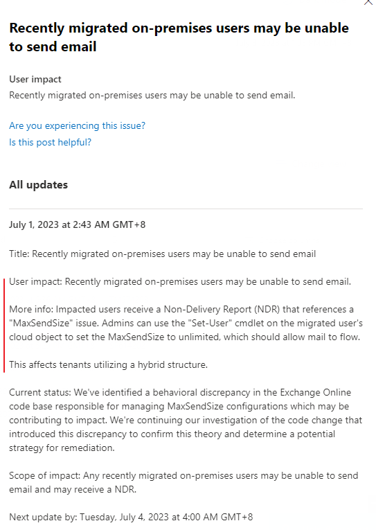 Exchange online error 550 5 2 11 resolver rst sendsizelimit sender