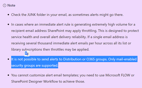 SharePoint Alerts - O365 Group showing no email - Microsoft Q&A