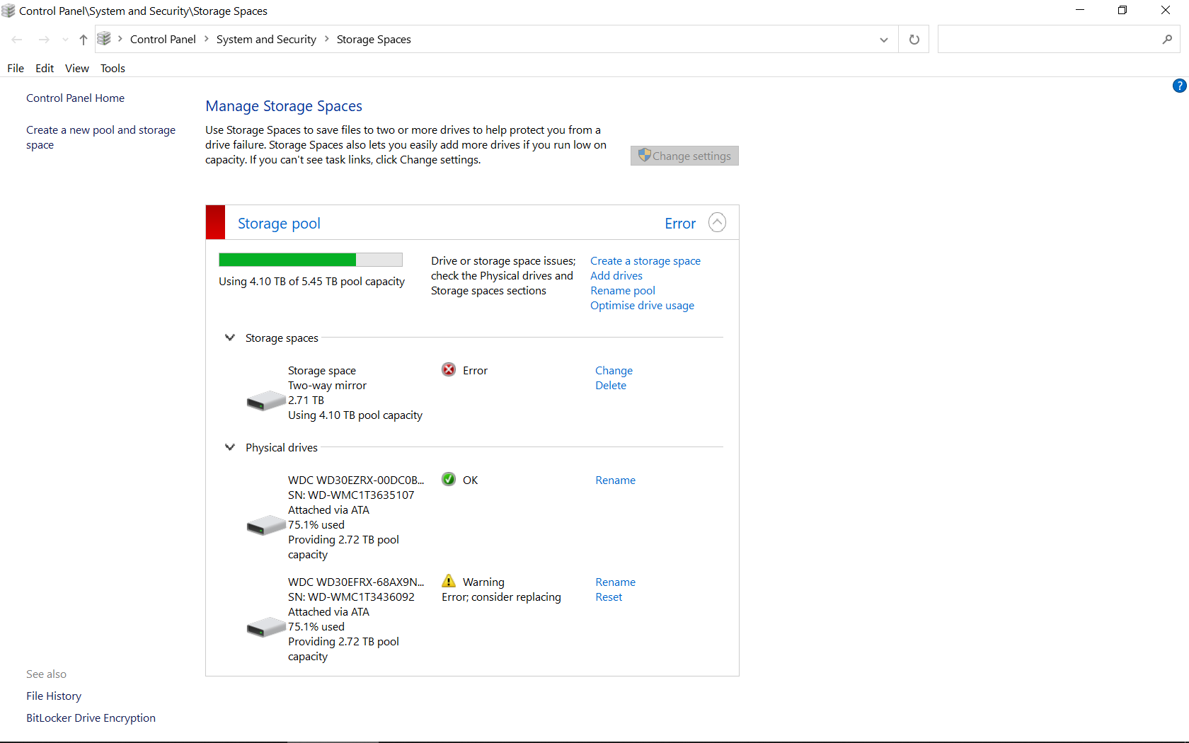 Recover from Storage Spaces drive failure - Microsoft Q&A