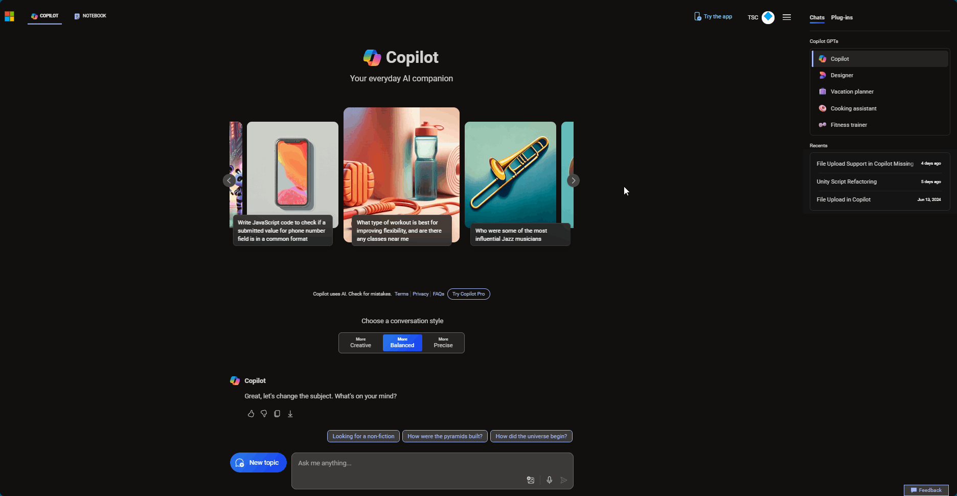 Microsoft Copilot conversation style cannot be changed or is missing ...