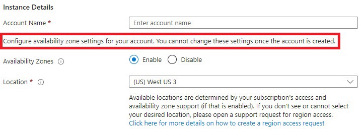 qna cosmos az settings during create