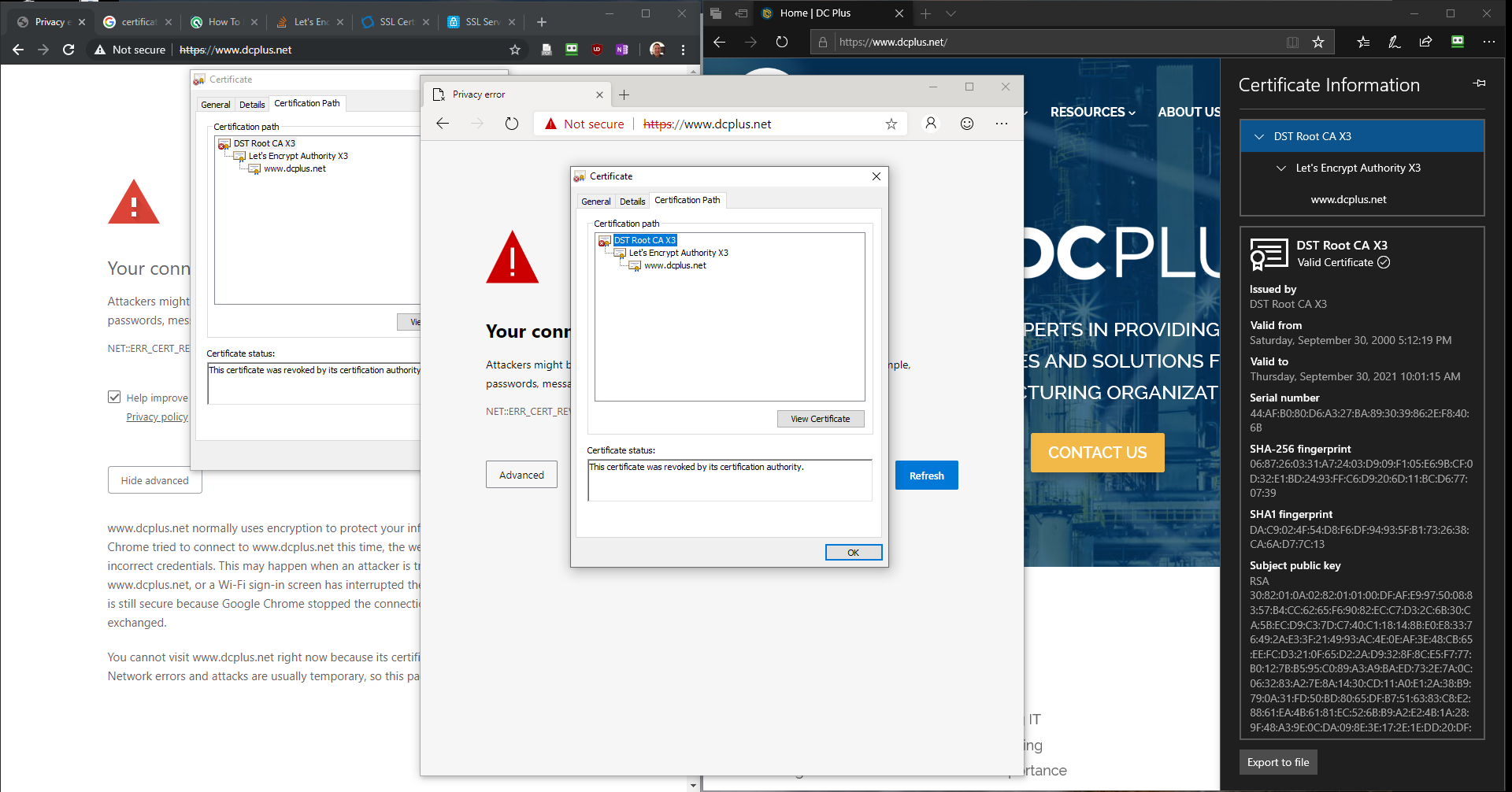 How to repair an Invalid or revoked Trusted Certificate -- Odd error w ...