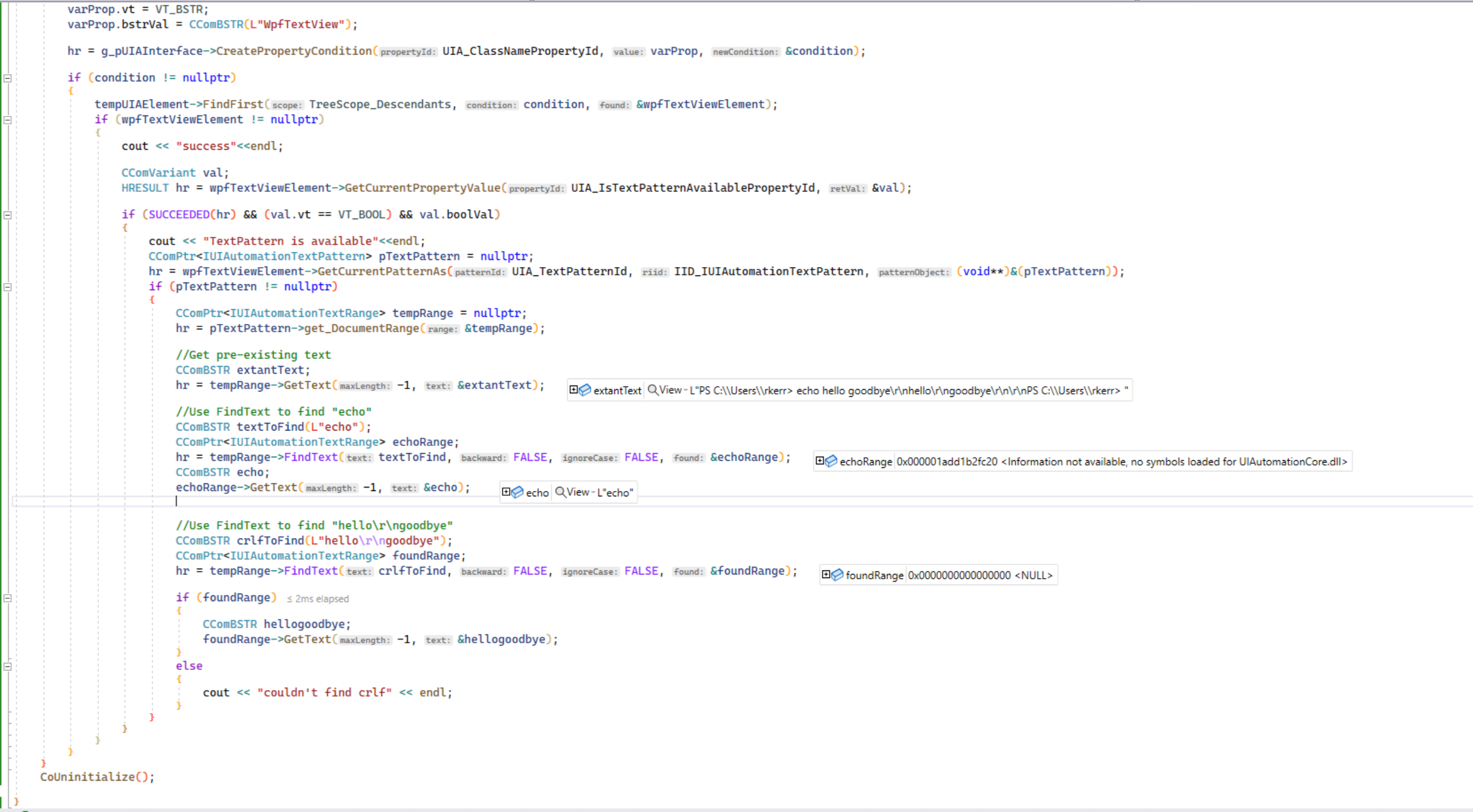 how-to-use-iuiautomationtextrange-findtext-with-carriage-return