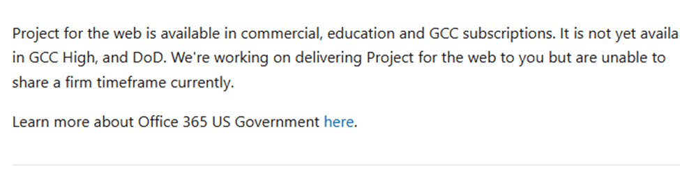 Is the Project for the Web Teams integration available with GCCH ...