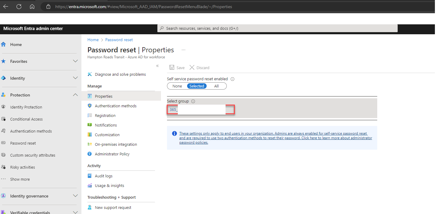 Entra Question - Is the password reset properties limited to one select ...