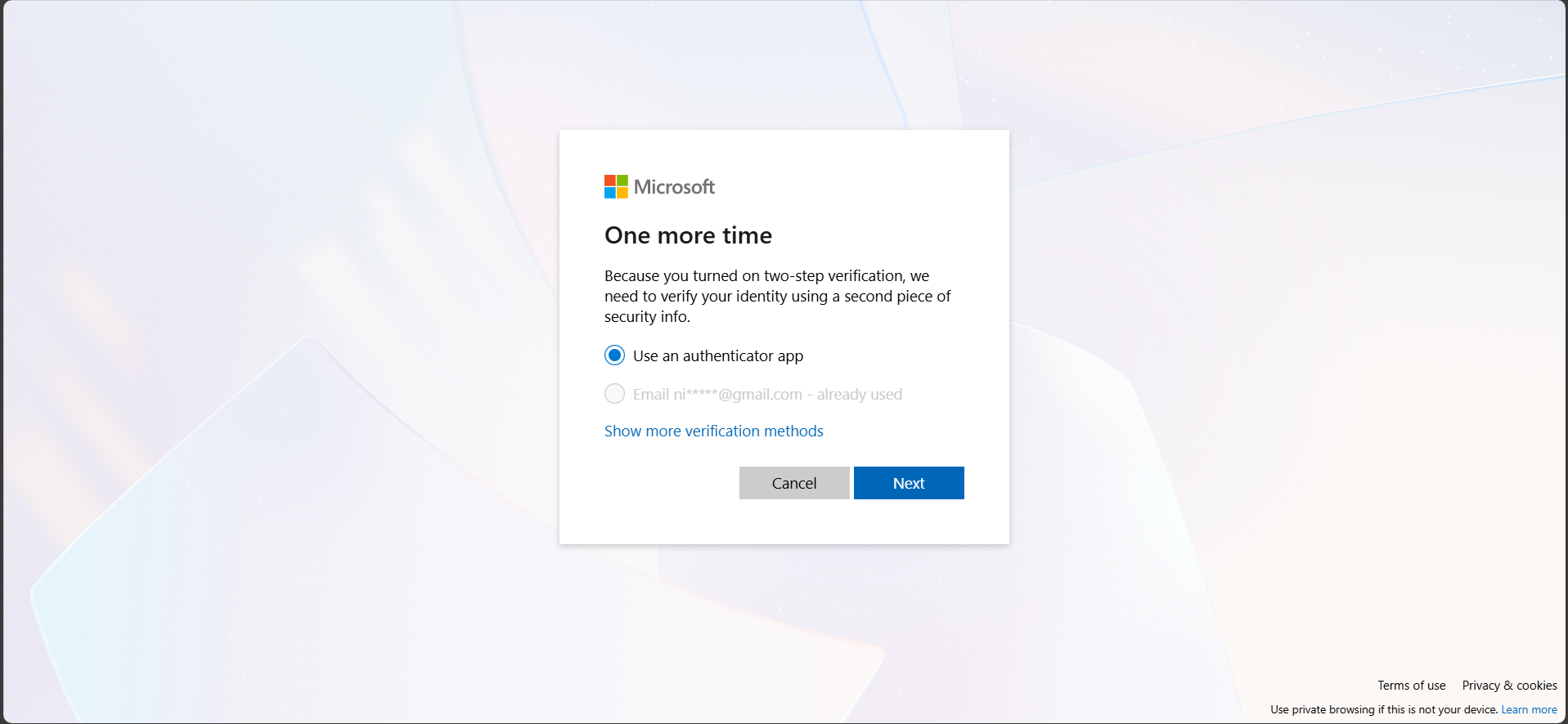 cant login to microsoft account even i have submit the right code ...