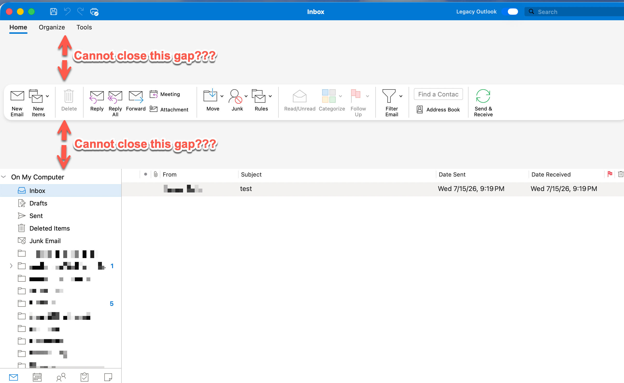 Odd gaps in Outlook