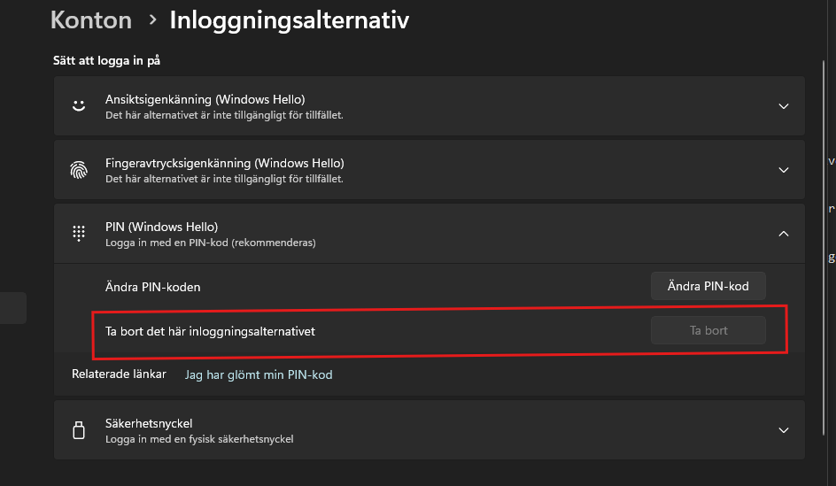 Skärmdump Porblem Inloggning