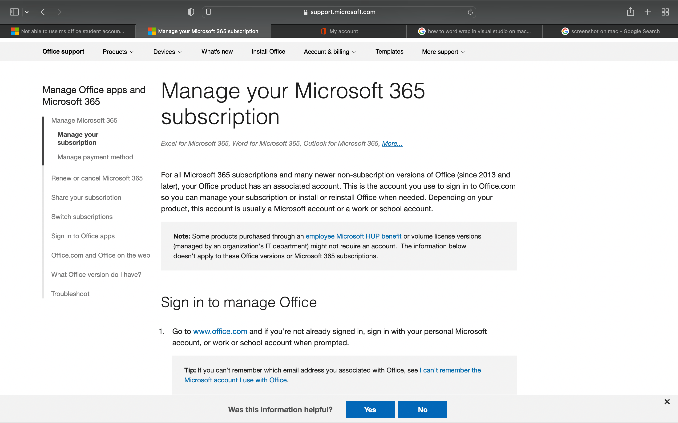 Not able to use ms office student account on my Mac - Microsoft Q&A
