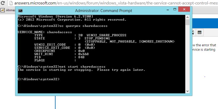 I keep getting a message that says service cannot accept control ...