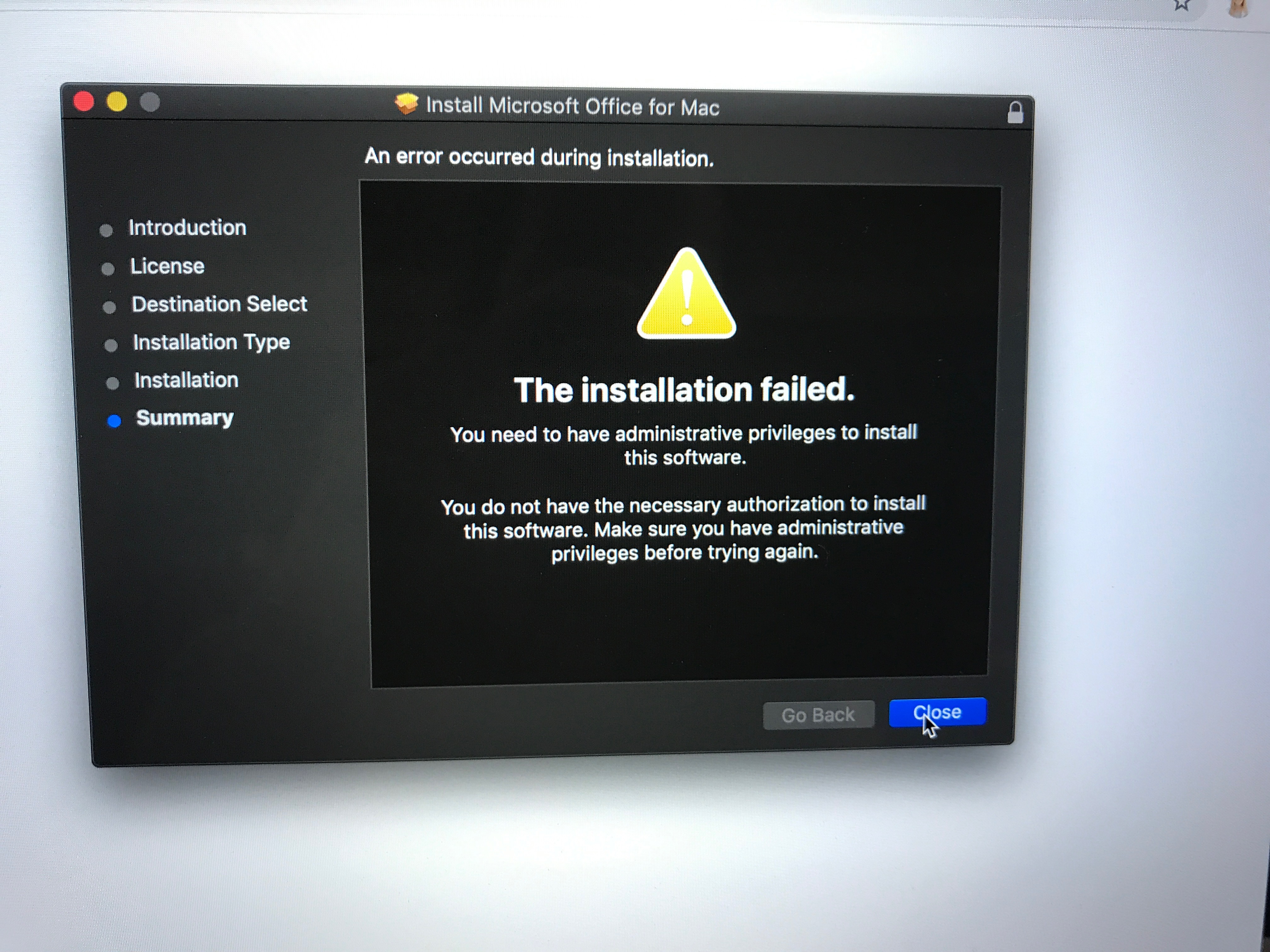 Office 365 for Mac Installation Failed - Admin Privileges Needed