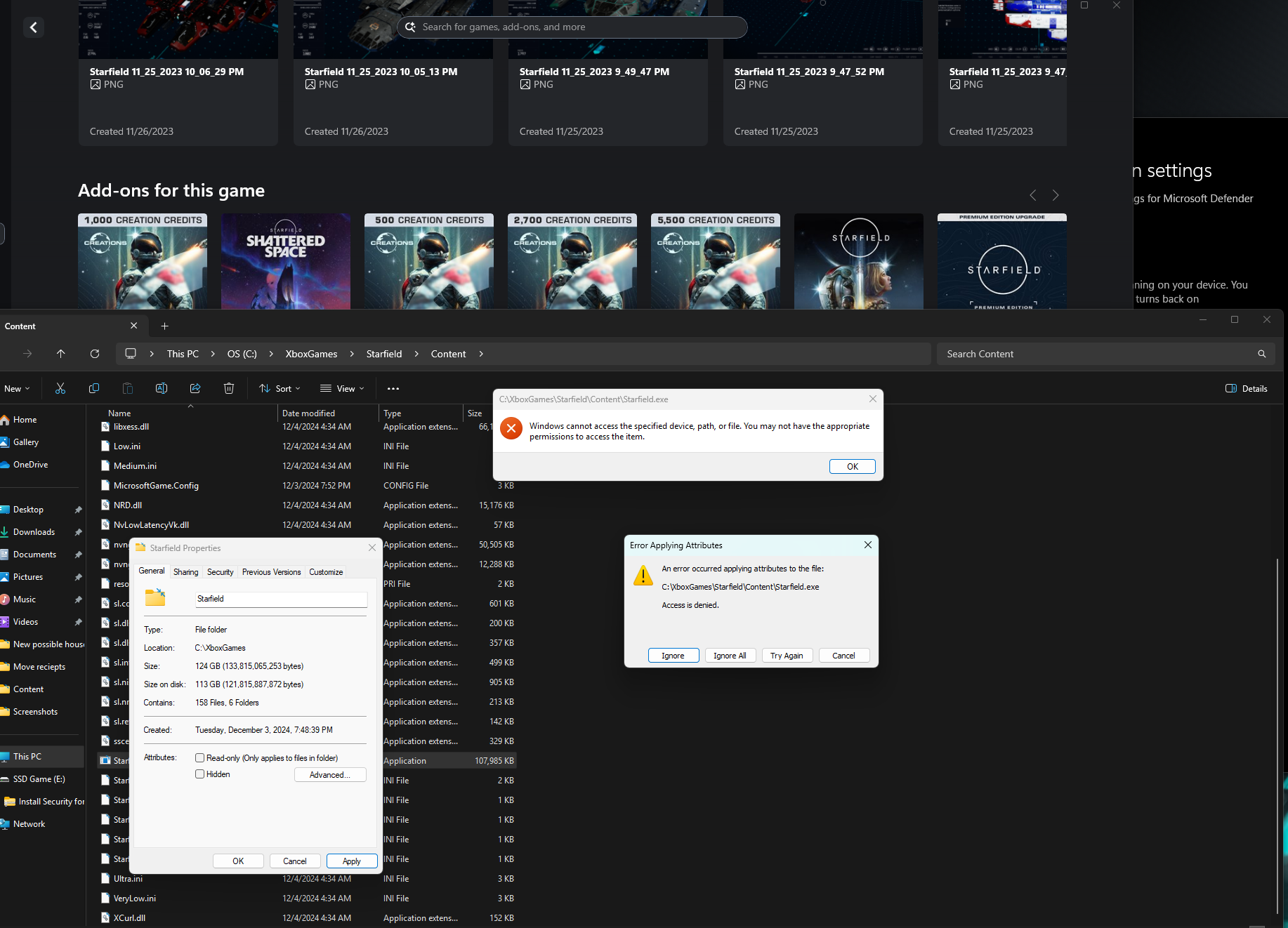 Overlapping issues in trying to run Starfield from the Xbox app ...
