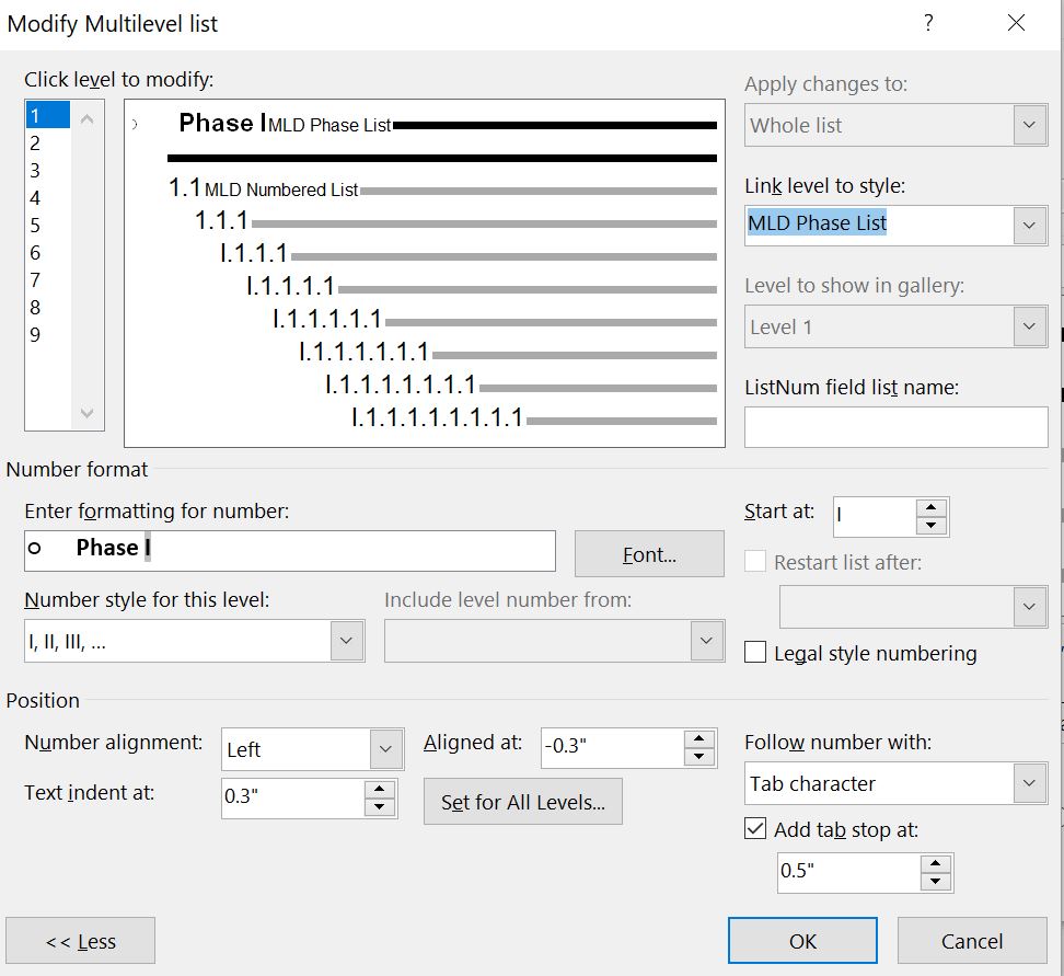 Multilevel lists with top level bullet and lower levels numbered by ...