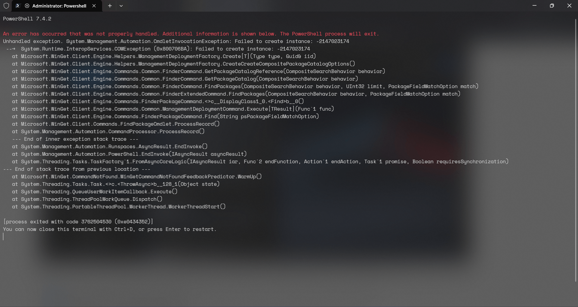 this error is comming up when i use powershell 7 as administrator ...
