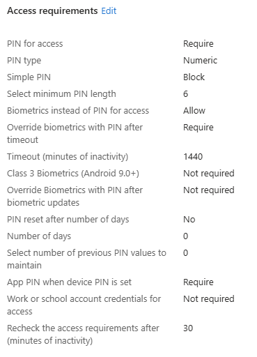 Biometrics and pin issue MAM Intune - Microsoft Q&A