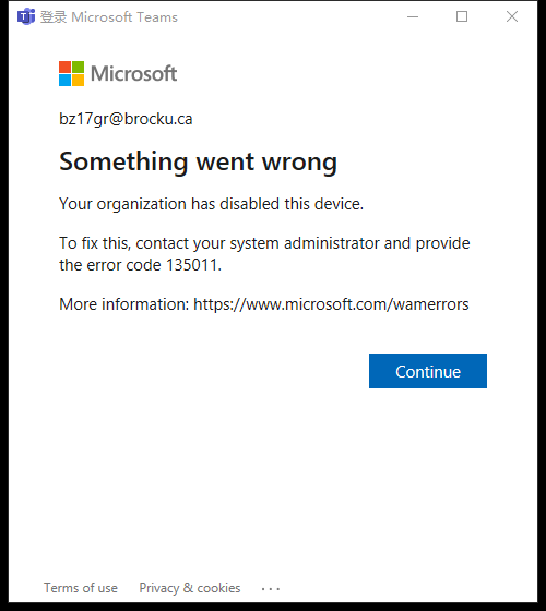 Microsoft problem error code 135011 - Microsoft Q&A