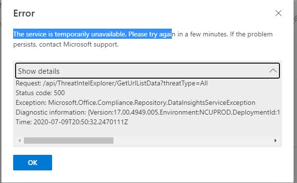 Office 365 Security and Compliance Error - Microsoft Q&A