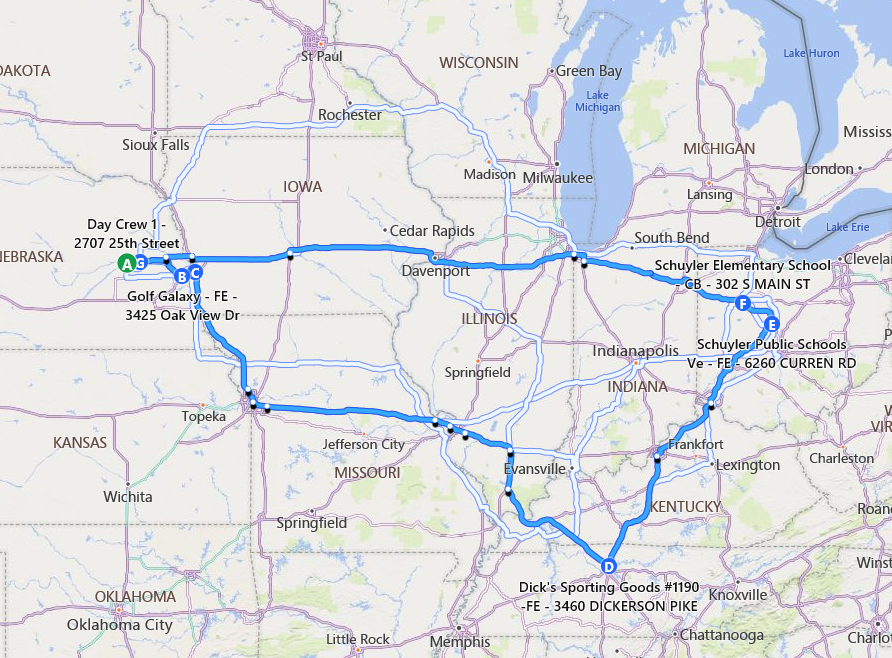 screenshot showing alternate routes