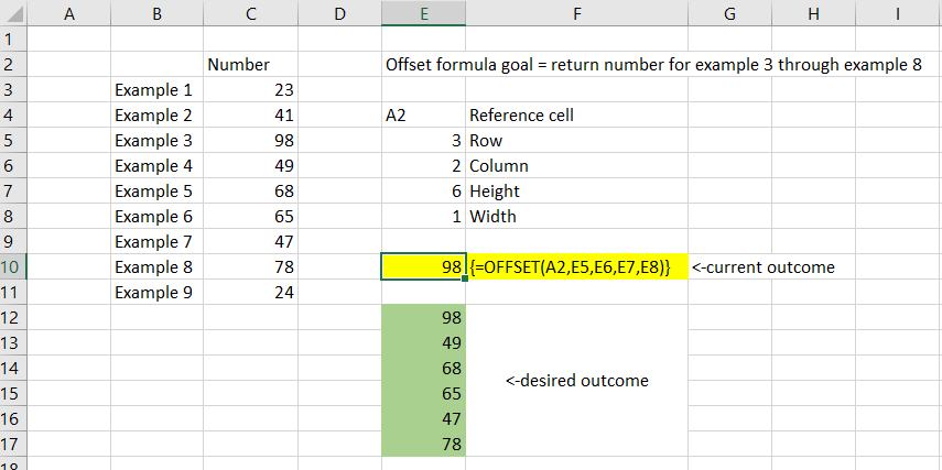 OFFSET array formula not returning multiple values - Microsoft Q&A