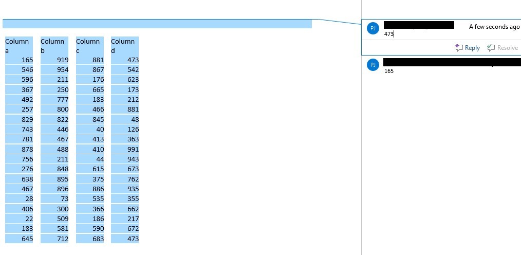 Adding a comment to a linked table in Word highlights the whole table ...